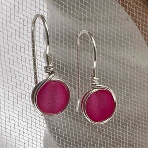 PINK & Silver Wire Wrapped Minimalist Earrings